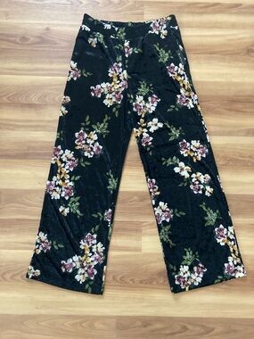 3rd+Malt Black Floral Velvet Wide-Leg Pants
